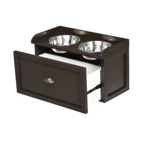 Elevated Dog Bowls Stand with 2 Stainless Steel Bowls (Color: Brown, Type: Pet Supplies)